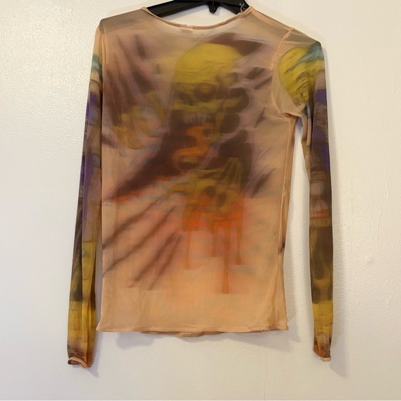 Mesh Orange and Yellow Fitted Long Sleeve Blouse Vintage Y2K - Picture 1 of 9